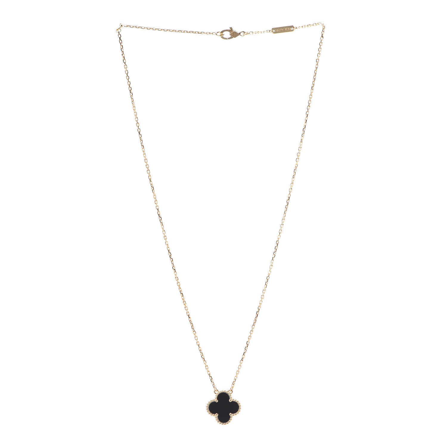 Van Cleef & Arpels 18K Yellow Gold Black Onyx Vintage Alhambra Pendant Necklace 3 of 7