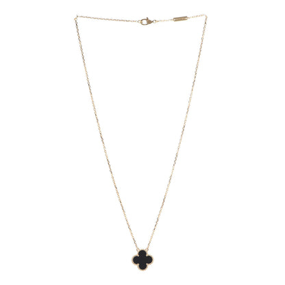 Van Cleef & Arpels 18K Yellow Gold Black Onyx Vintage Alhambra Pendant Necklace 3 of 7