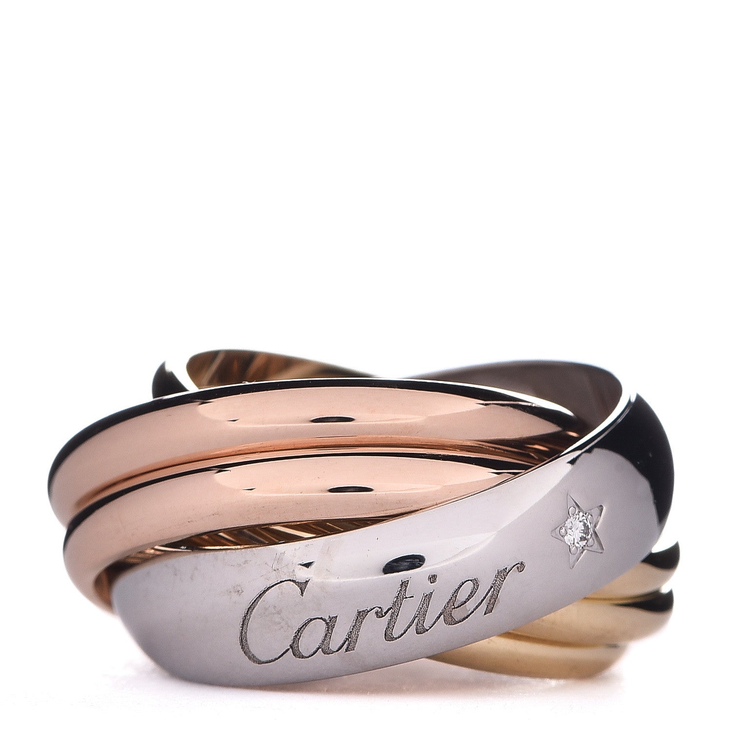 Cartier 18K Pink Yellow White Gold Diamond Trinity 6 Band Ring 47 4 1 of 6