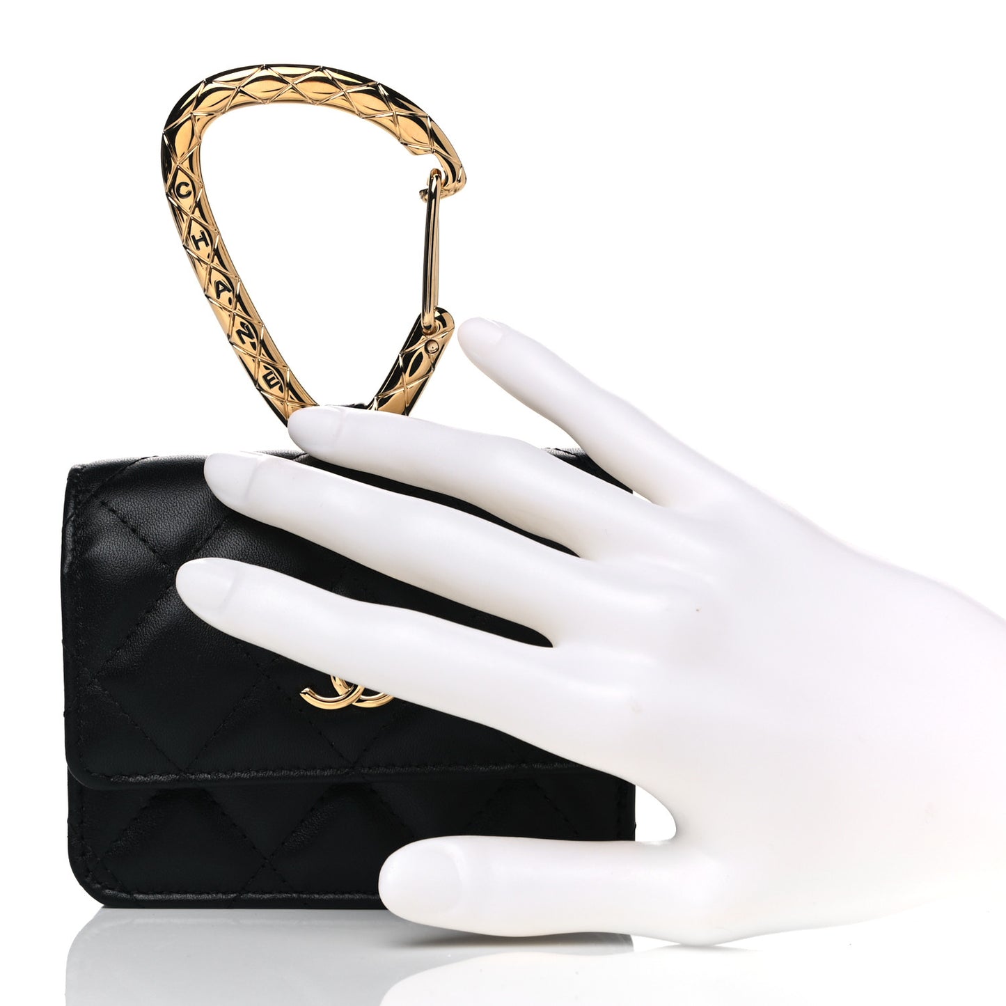 Lambskin Quilted CC Hook Card Holder Black