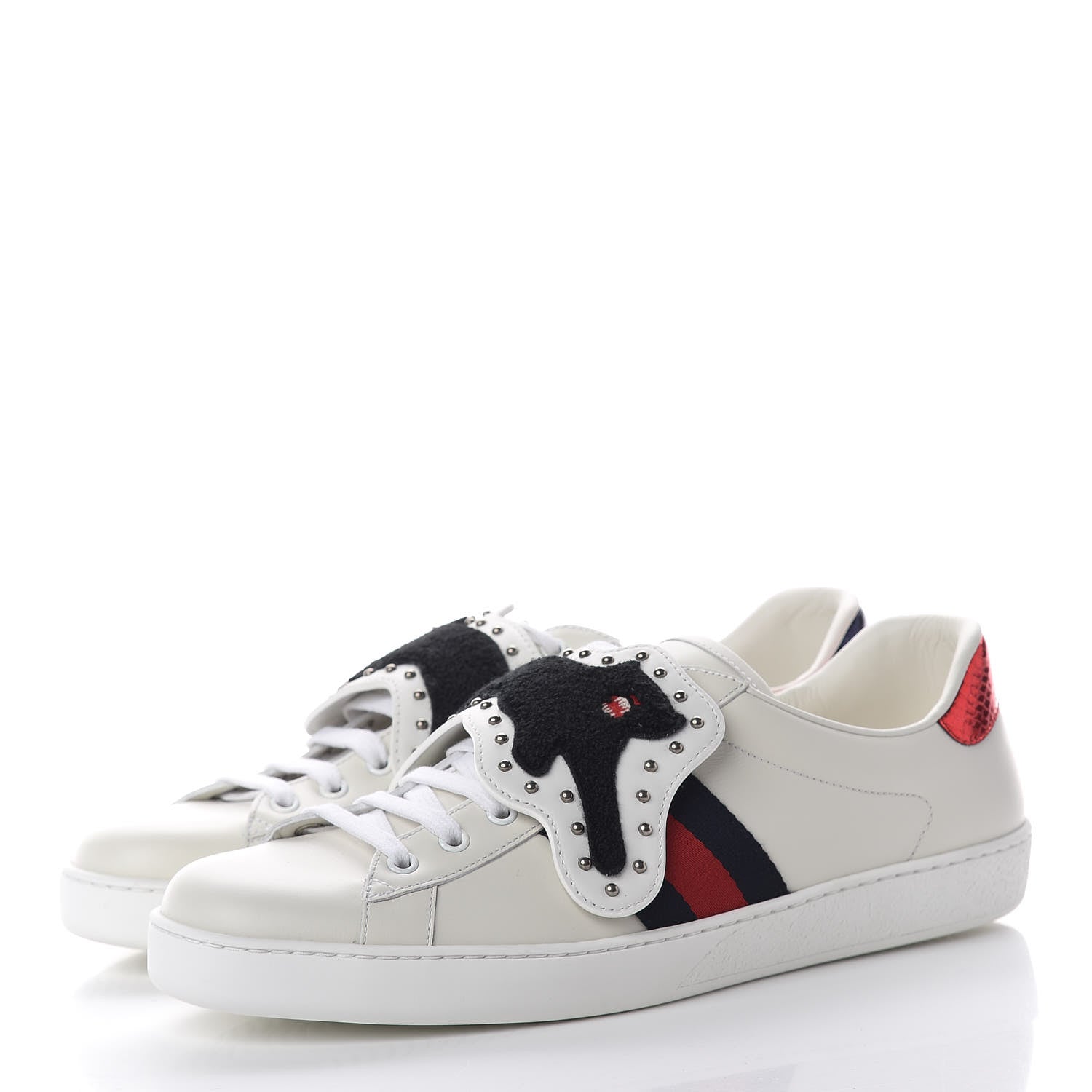 Gucci Calfskin Ayers Web Panther Embroidered Mens Ace Sneakers 11 White 3 of 7