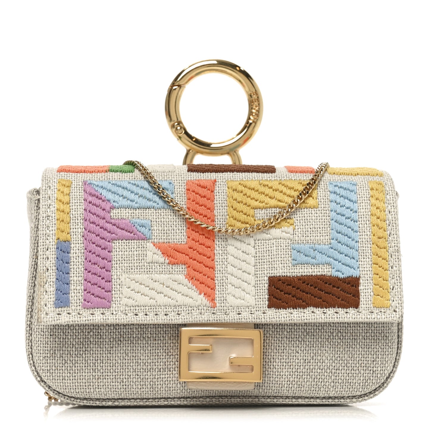 Canvas Vitello King FF Multicolor Embroidered Nano Baguette Charm Multicolor