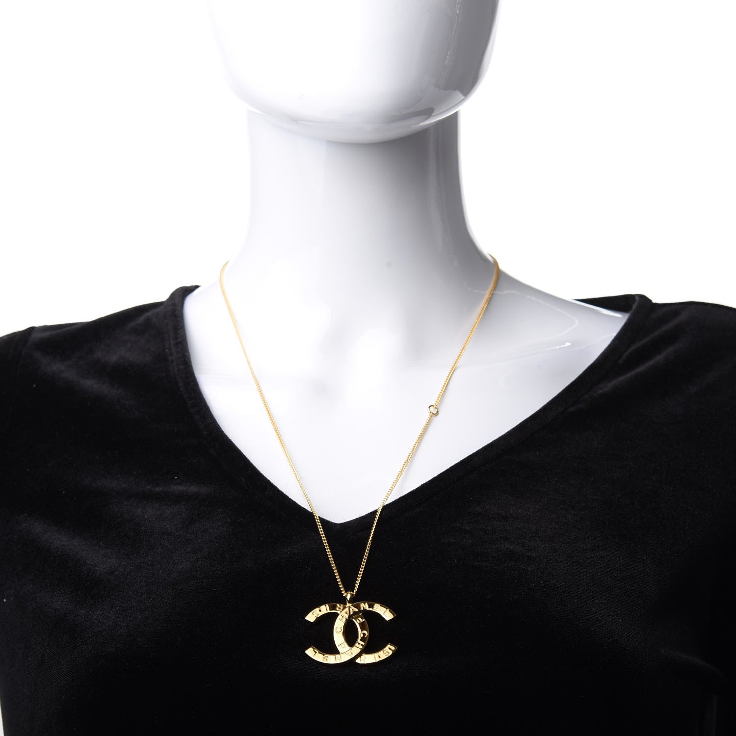 Chanel Metal CC Paris Button Necklace Gold 2 of 5