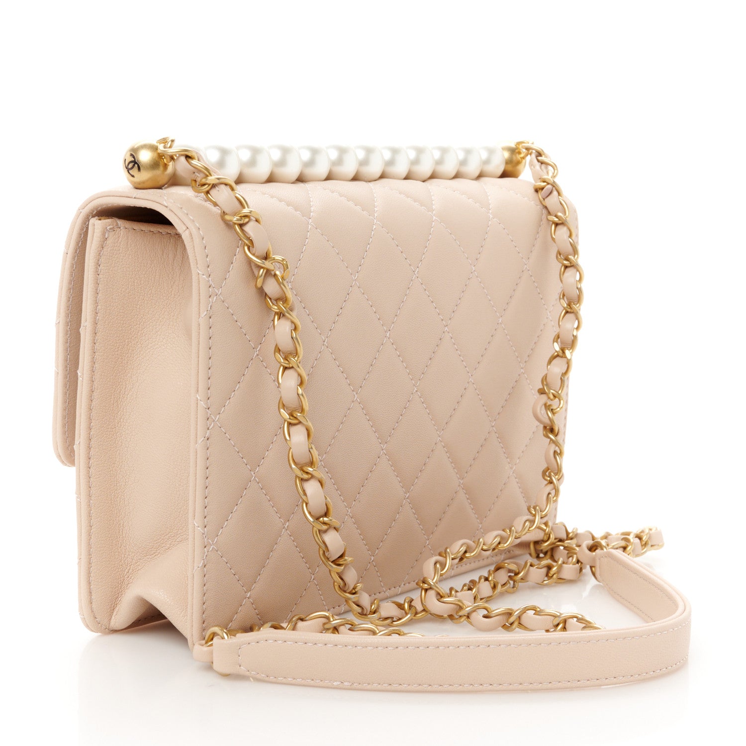Chanel Lambskin Quilted Small Chic Pearls Flap Light Beige 3 of 12
