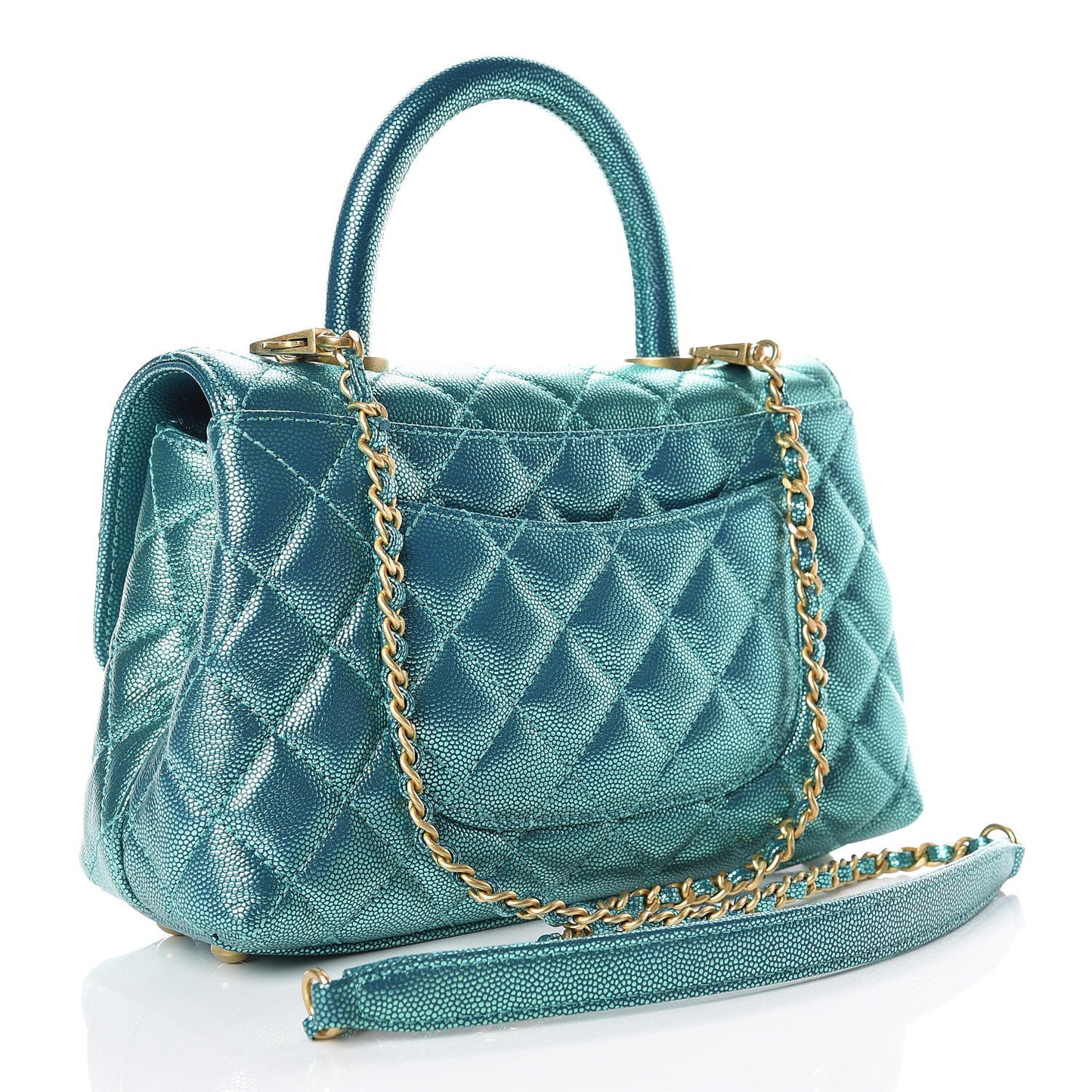 Metallic Caviar Quilted Mini Coco Handle Flap Blue