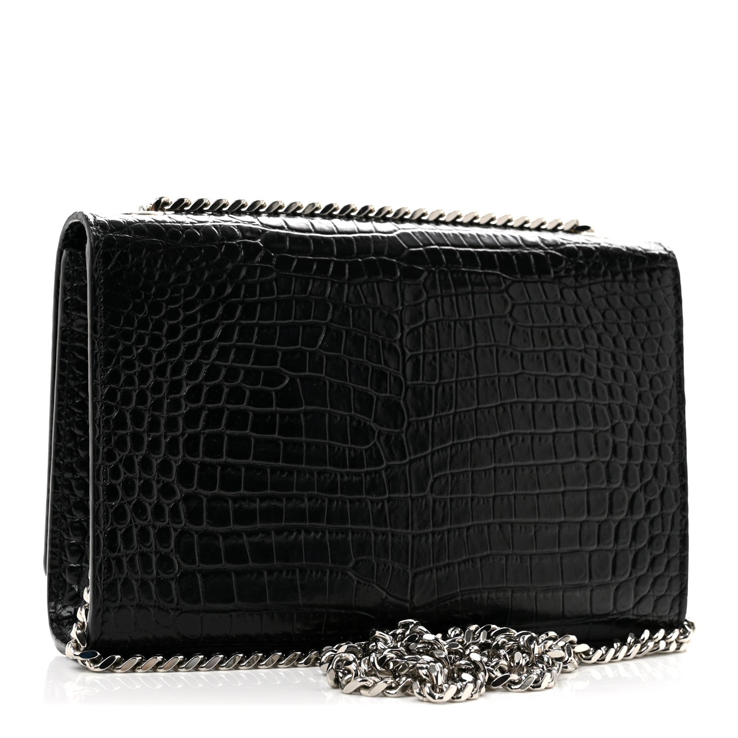 Saint Laurent Calfskin Crocodile Embossed Small Classic Monogram Kate Tassel Satchel Black 3 of 13