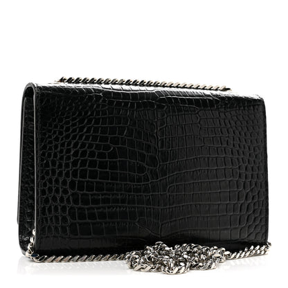 Saint Laurent Calfskin Crocodile Embossed Small Classic Monogram Kate Tassel Satchel Black 3 of 13