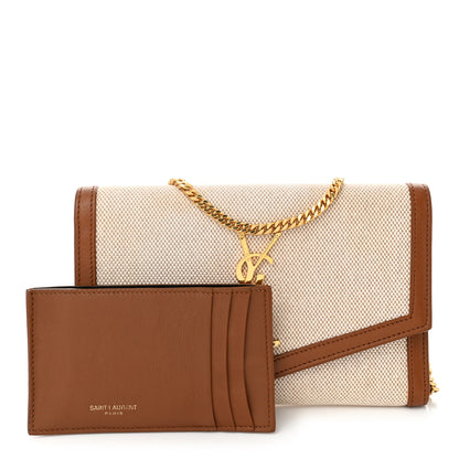 Saint Laurent Micro Raffia Monogram Uptown Chain Wallet Natural Hay Brick 3 of 10