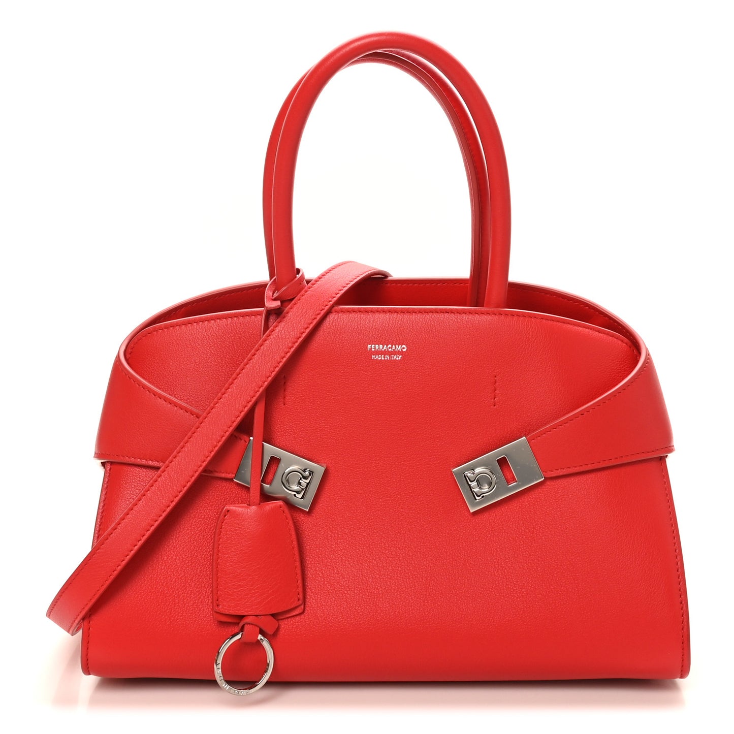 Natural Grain Calfskin Medium Hug Bag Flame Red