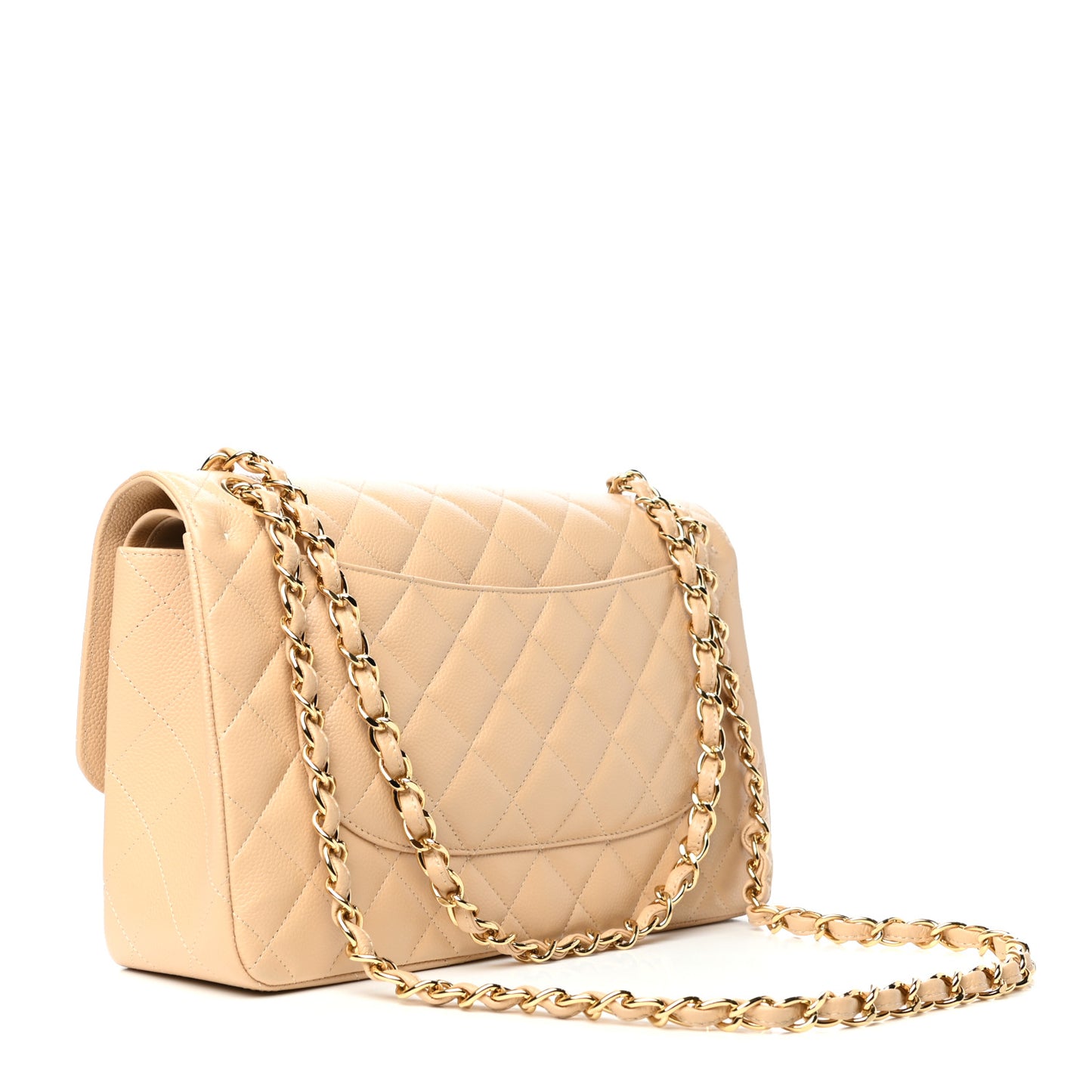 Caviar Quilted Jumbo Double Flap Beige Clair