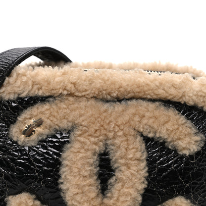 Chanel Shiny Crumpled Sheepskin Shearling Waist Bag Black Beige 7 of 9