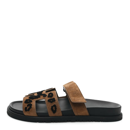 Hermes Suede Goatskin Womens Chypre Sandals 40 Brun Fume Black 1 of 9