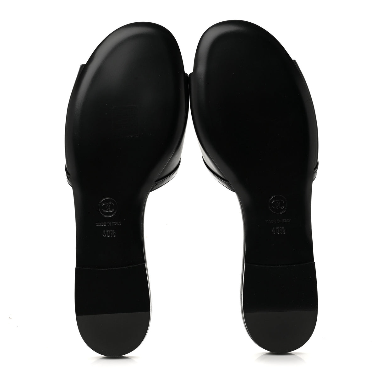 Lambskin Patent Calfskin CC Cutout Mules 40.5 Black
