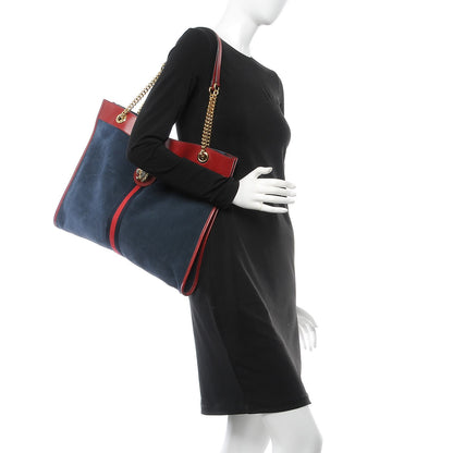 Gucci Suede Calfskin Large Rajah Chain Tote New Blue Romantic Cherry 2 of 9