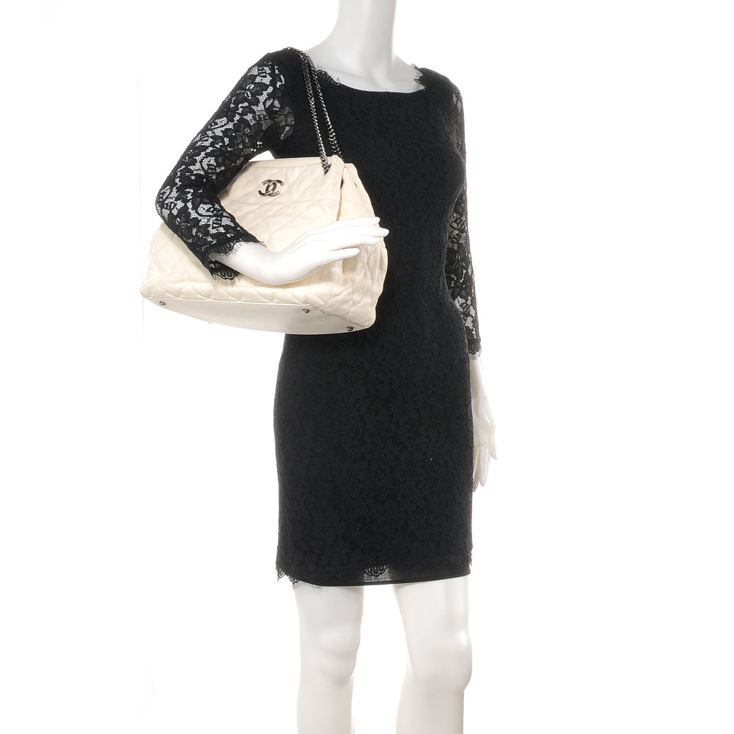 Chanel Lambskin Cells Accordion Tote Dark White 2 of 7