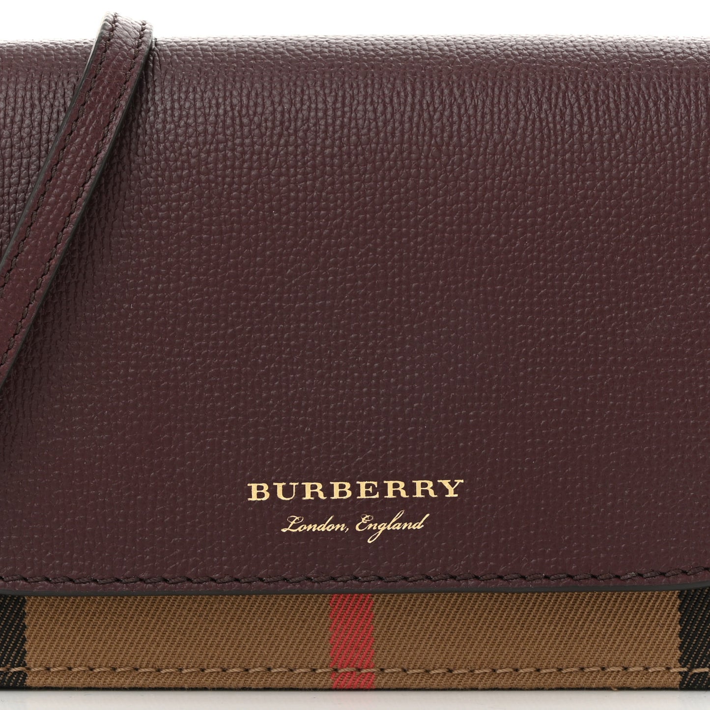 Grained Calfskin House Check Tartan Mix Hampshire Wallet On Chain Burgundy