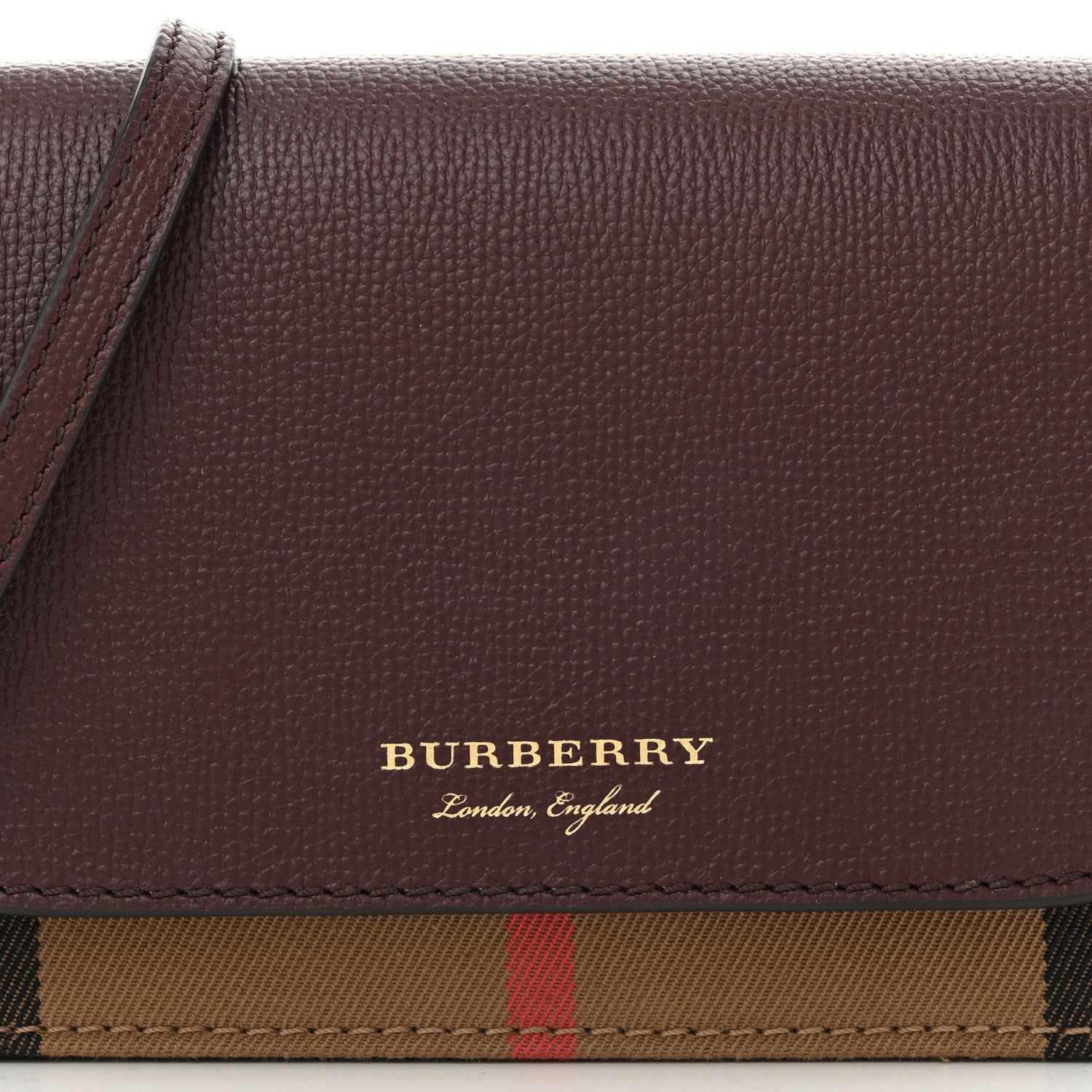 Burberry Grained Calfskin House Check Tartan Mix Hampshire Wallet On Chain Burgundy 7 of 9