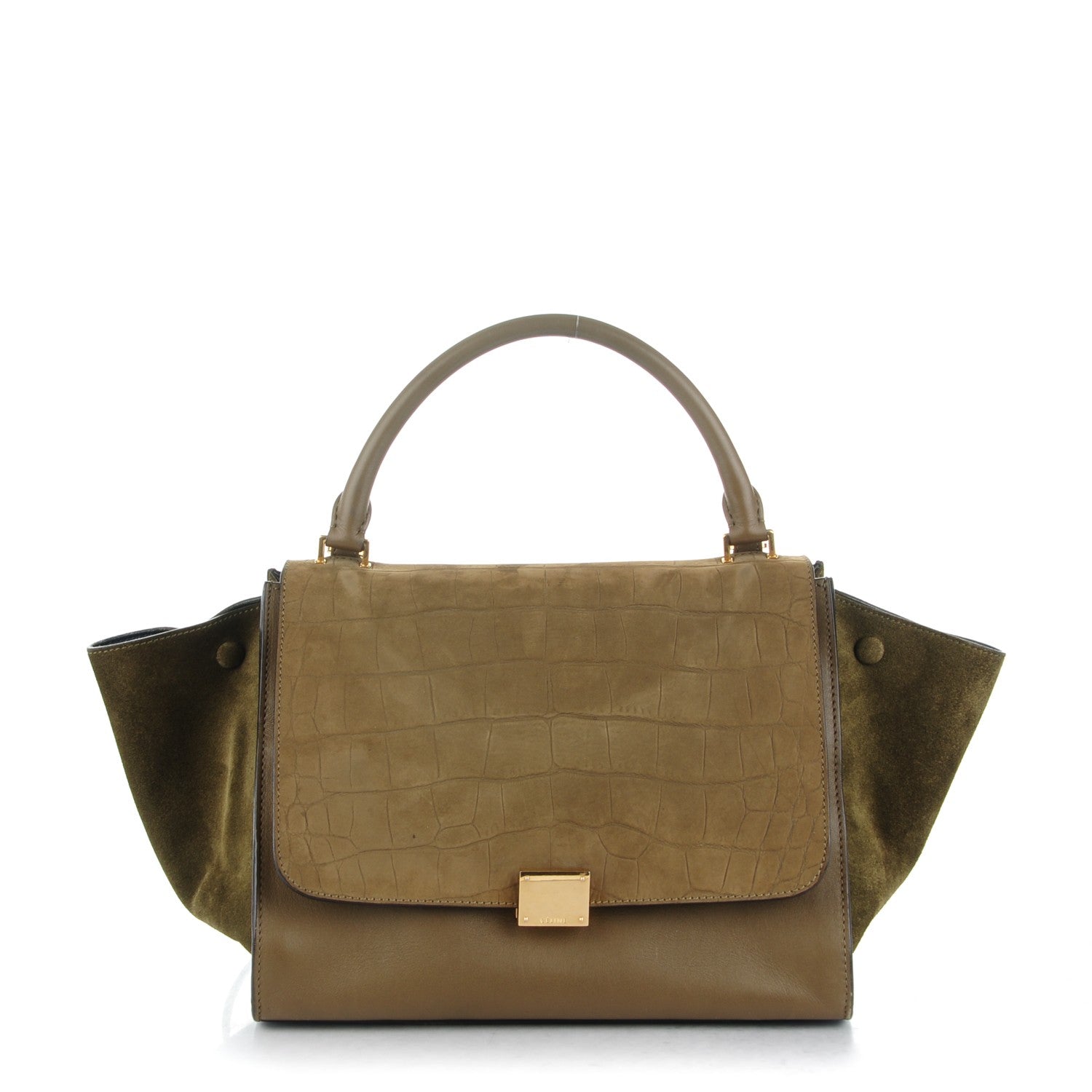 Celine Crocodile Embossed Nubuck Medium Trapeze Olive 1 of 9