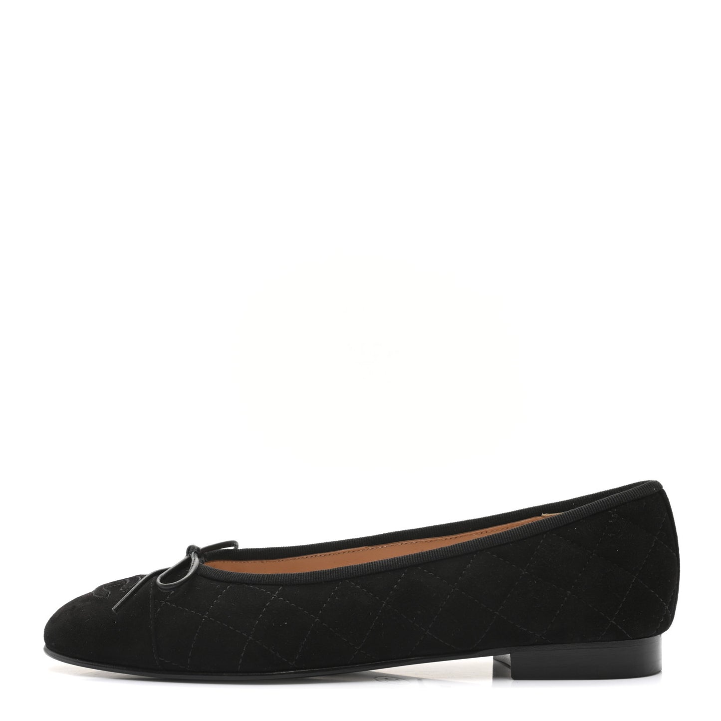 Suede Quilted Cap Toe CC Ballerina Flats 38 Black