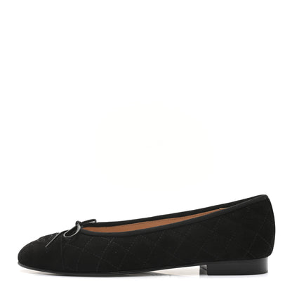 Chanel Suede Quilted Cap Toe CC Ballerina Flats 38 Black 1 of 9