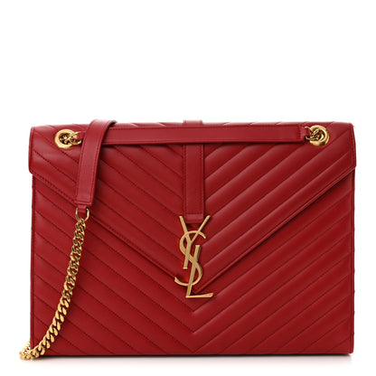 Saint Laurent Grain De Poudre Matelasse Chevron Large Monogram Satchel Lipstick Red 1 of 15