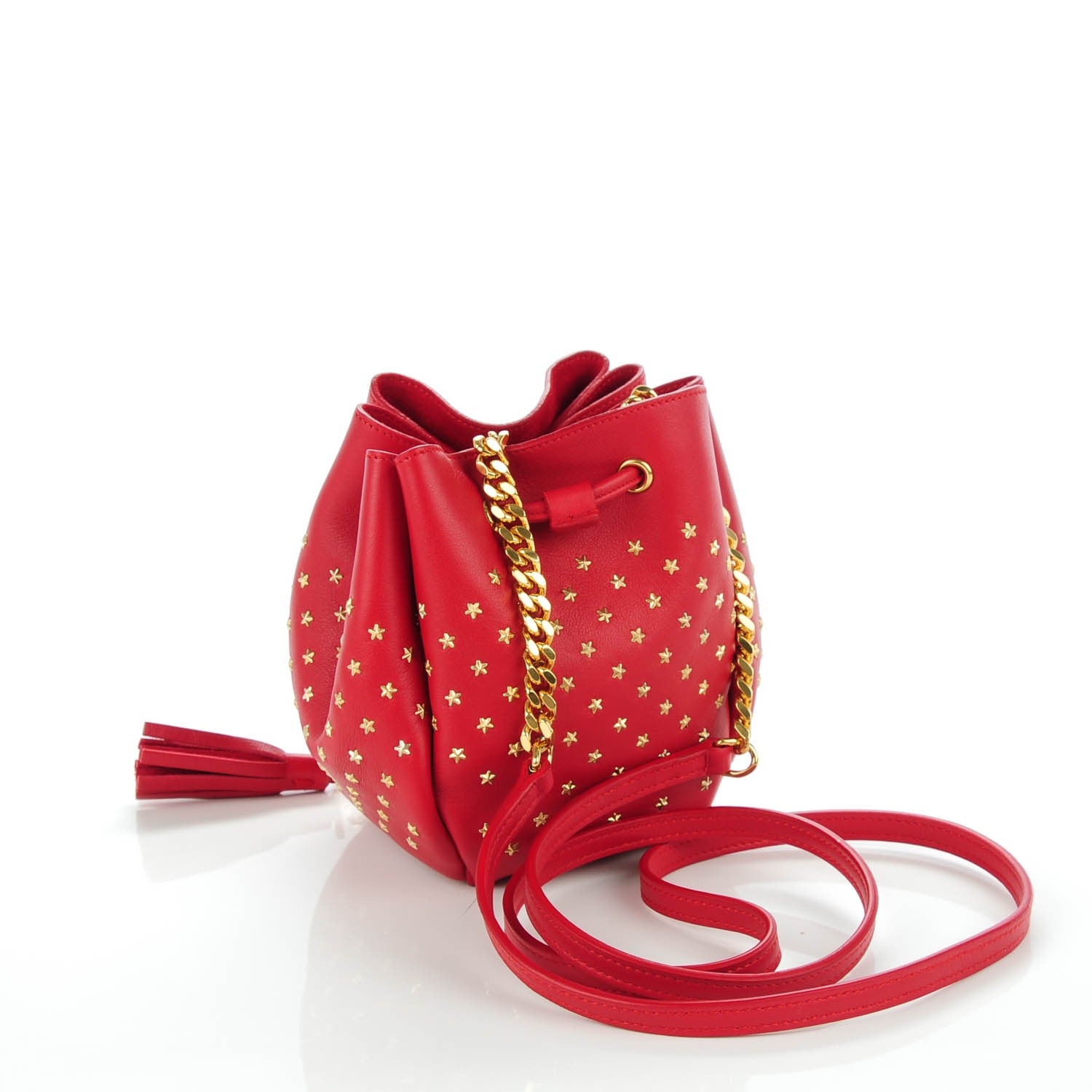Saint Laurent Calfskin Star Studded Small Monogram Bucket Bag Red 3 of 8