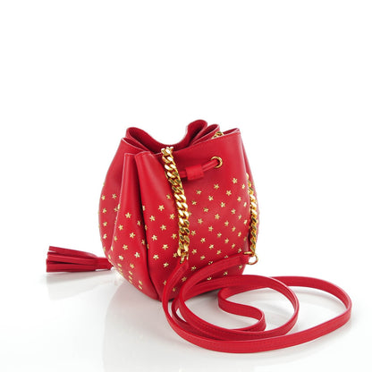 Saint Laurent Calfskin Star Studded Small Monogram Bucket Bag Red 3 of 8