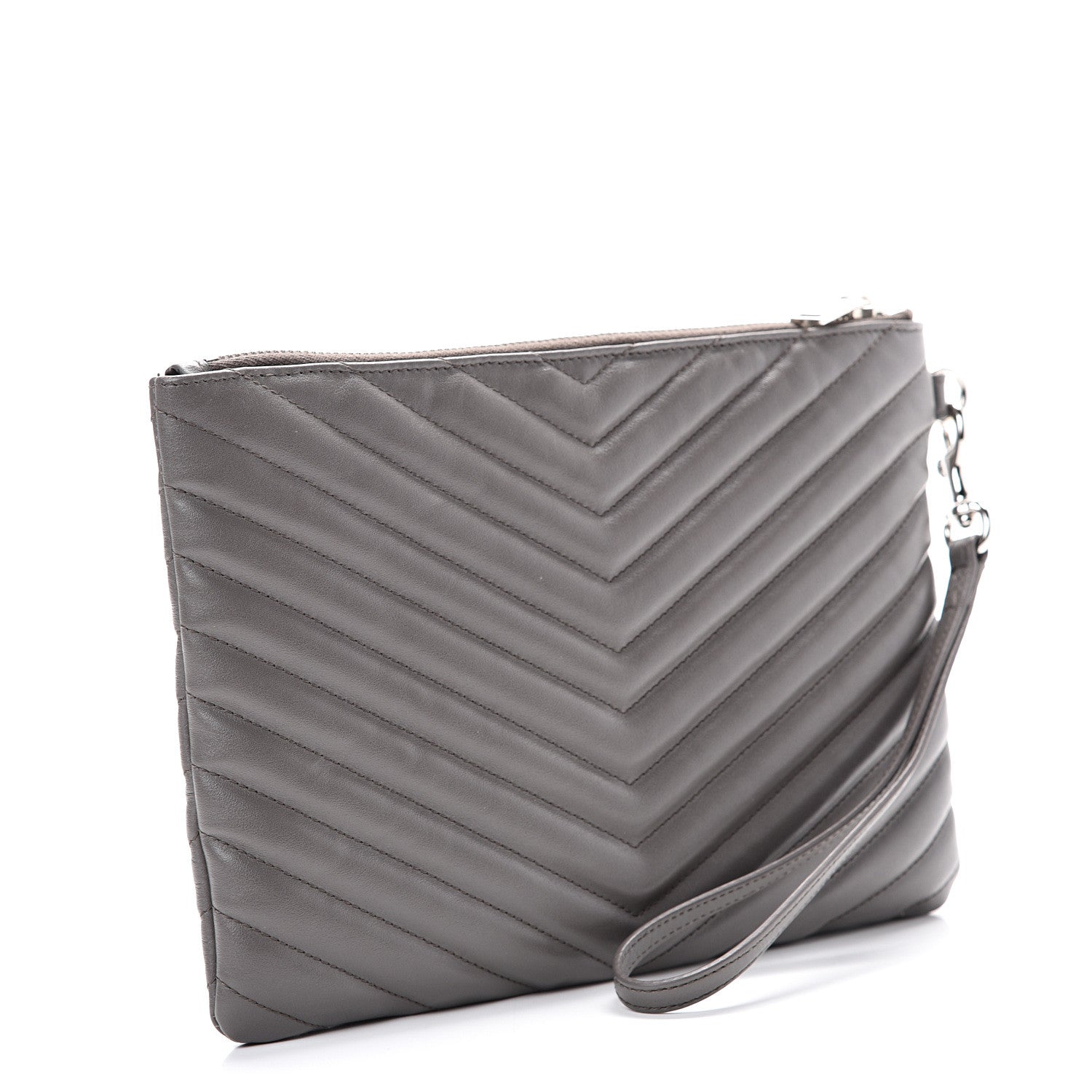 Saint Laurent Calfskin Matelasse Chevron Monogram A5 Wristlet Earth 2 of 10