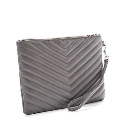 Saint Laurent Calfskin Matelasse Chevron Monogram A5 Wristlet Earth 2 of 10