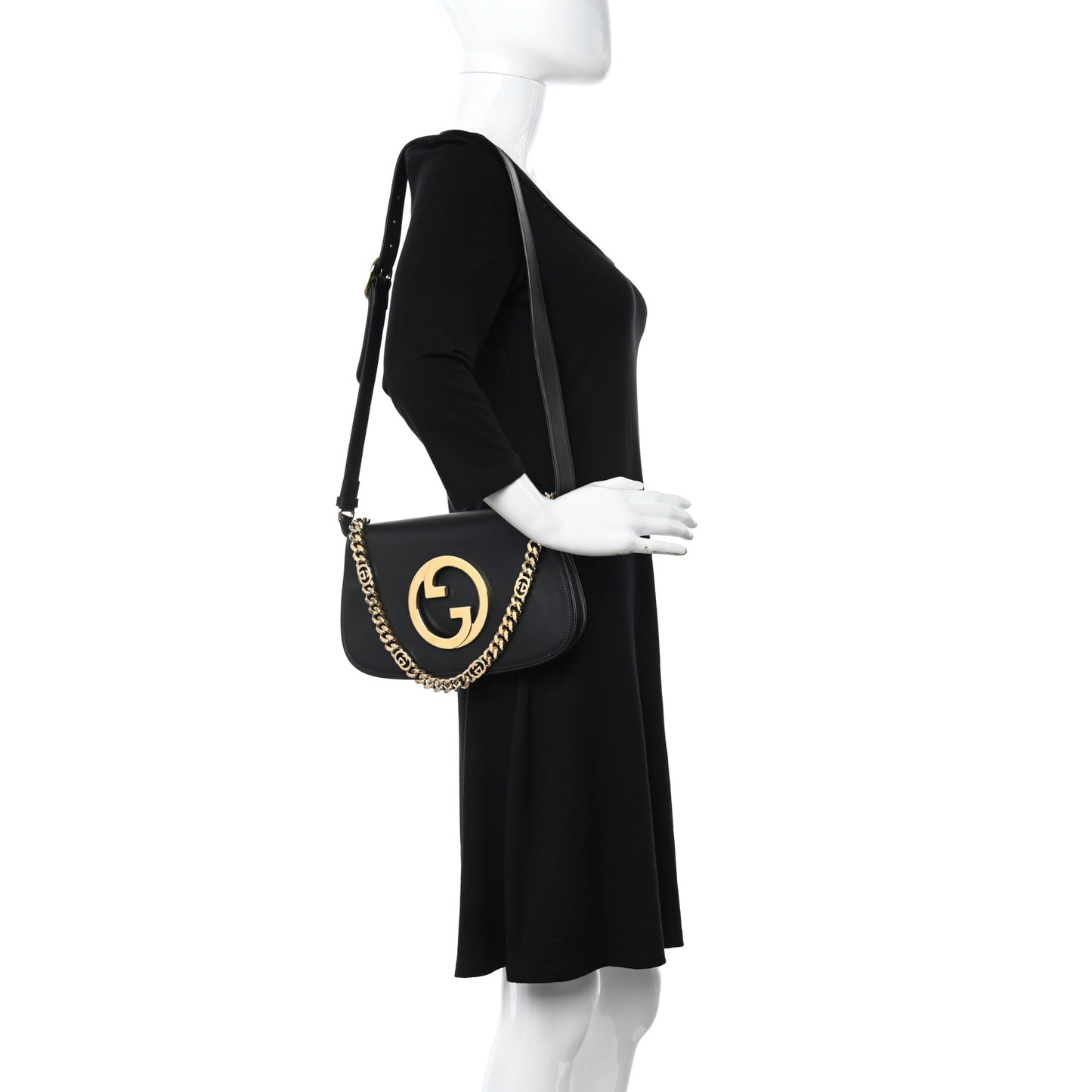 Roxy Calfskin Blondie Chain Shoulder Flap Bag Black