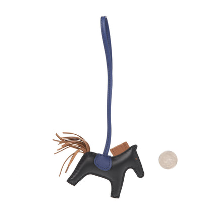 Hermes Milo Lambskin Grigri Rodeo Horse Bag Charm PM Black Bleu Saphir Gold 2 of 4