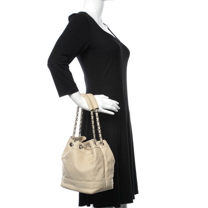 Chanel Lambskin Contrast Stitch Small Drawstring Tote Ivory 2 of 9