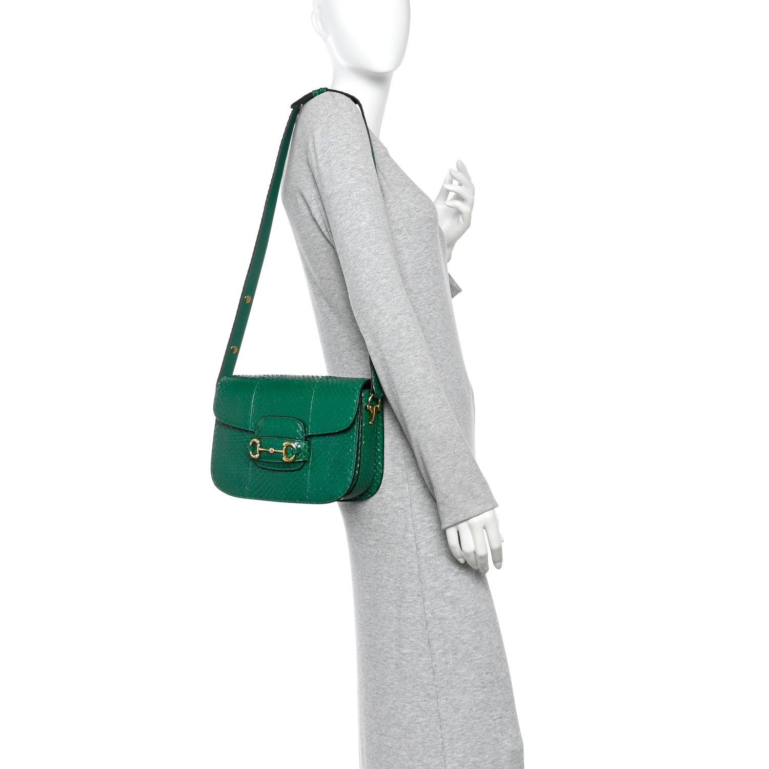 Gucci Snakeskin Horsebit 1955 Shoulder Bag Green 2 of 13