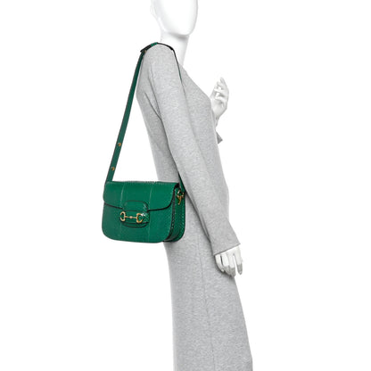 Gucci Snakeskin Horsebit 1955 Shoulder Bag Green 2 of 13