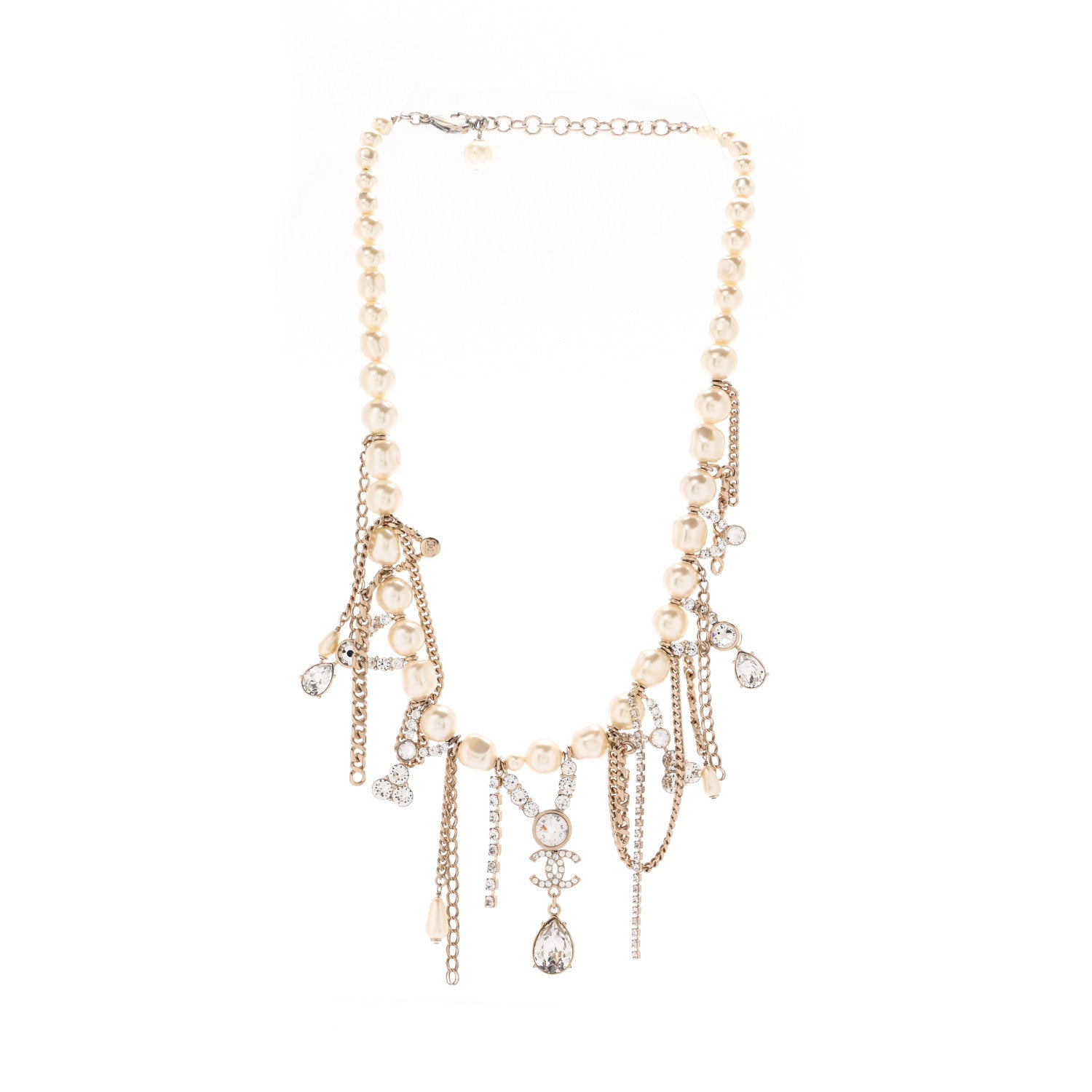 Chanel Pearl Crystal CC Dangle Short Necklace Gold 3 of 6
