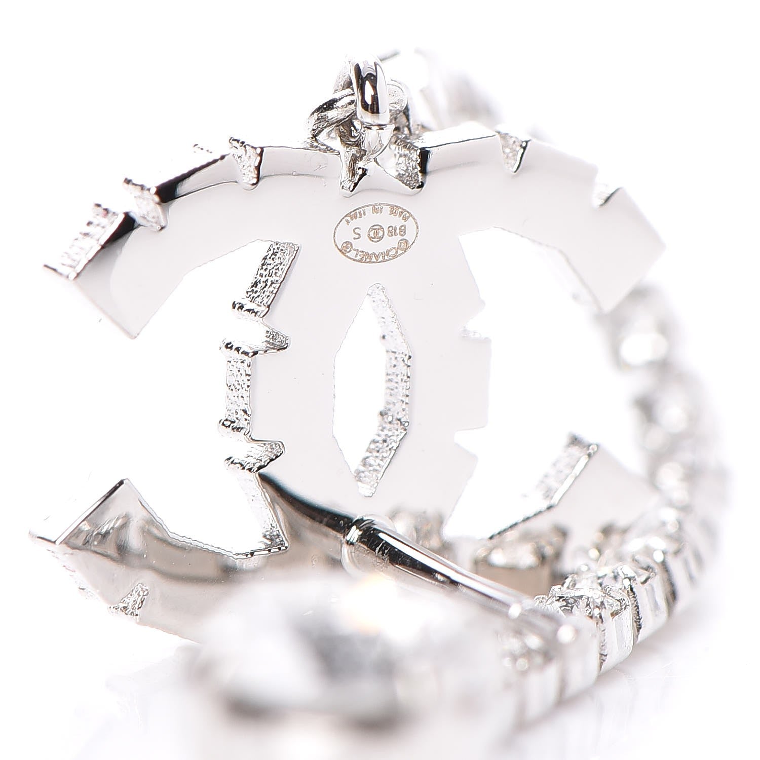 Chanel Metal Baguette Round Crystal CC Drop Long Earrings Silver 4 of 5
