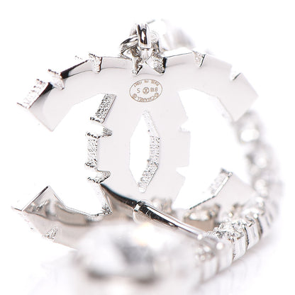 Chanel Metal Baguette Round Crystal CC Drop Long Earrings Silver 4 of 5