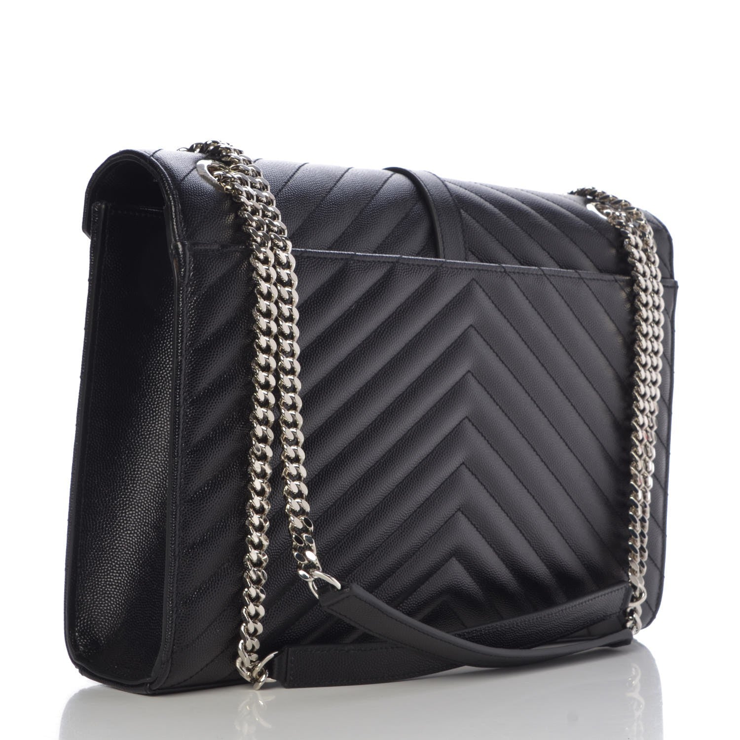 Saint Laurent Grain De Poudre Matelasse Chevron Large Monogram Satchel Black 3 of 7