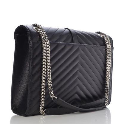 Saint Laurent Grain De Poudre Matelasse Chevron Large Monogram Satchel Black 3 of 7