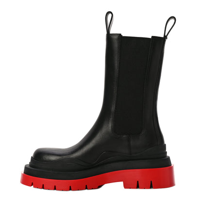 Bottega Veneta Calfskin The Tire Chelsea Boots 36.5 Black Bright Red 1 of 26