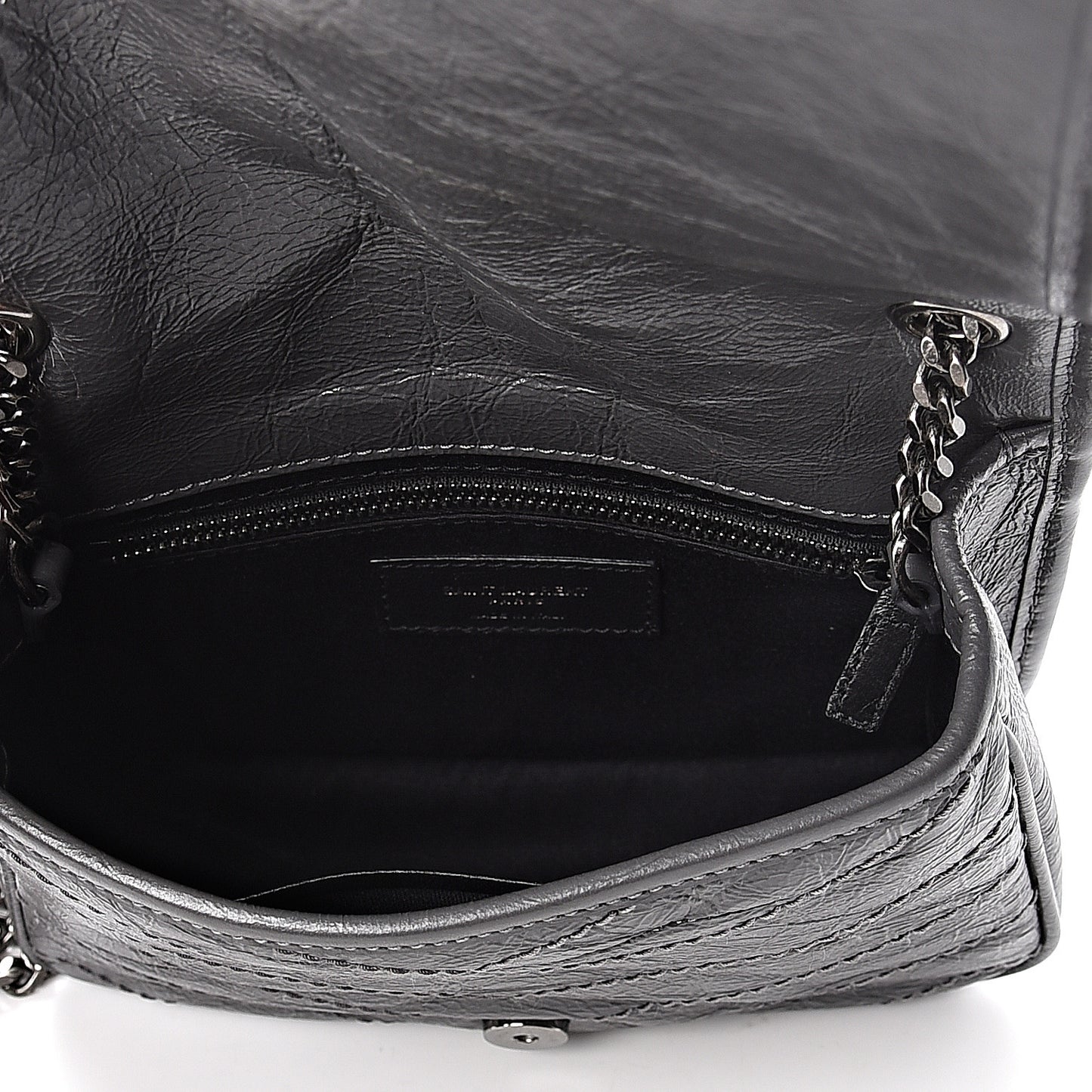 Crinkled Calfskin Matelasse Monogram Niki Chain Wallet Storm