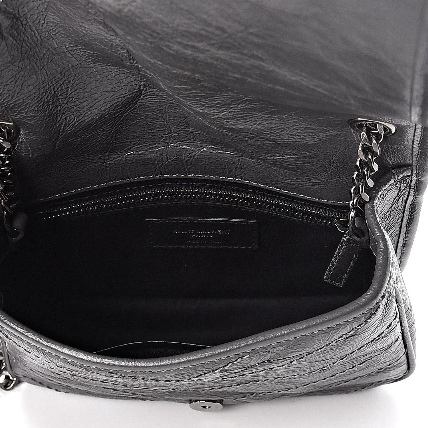 Saint Laurent Crinkled Calfskin Matelasse Monogram Niki Chain Wallet Storm 5 of 9
