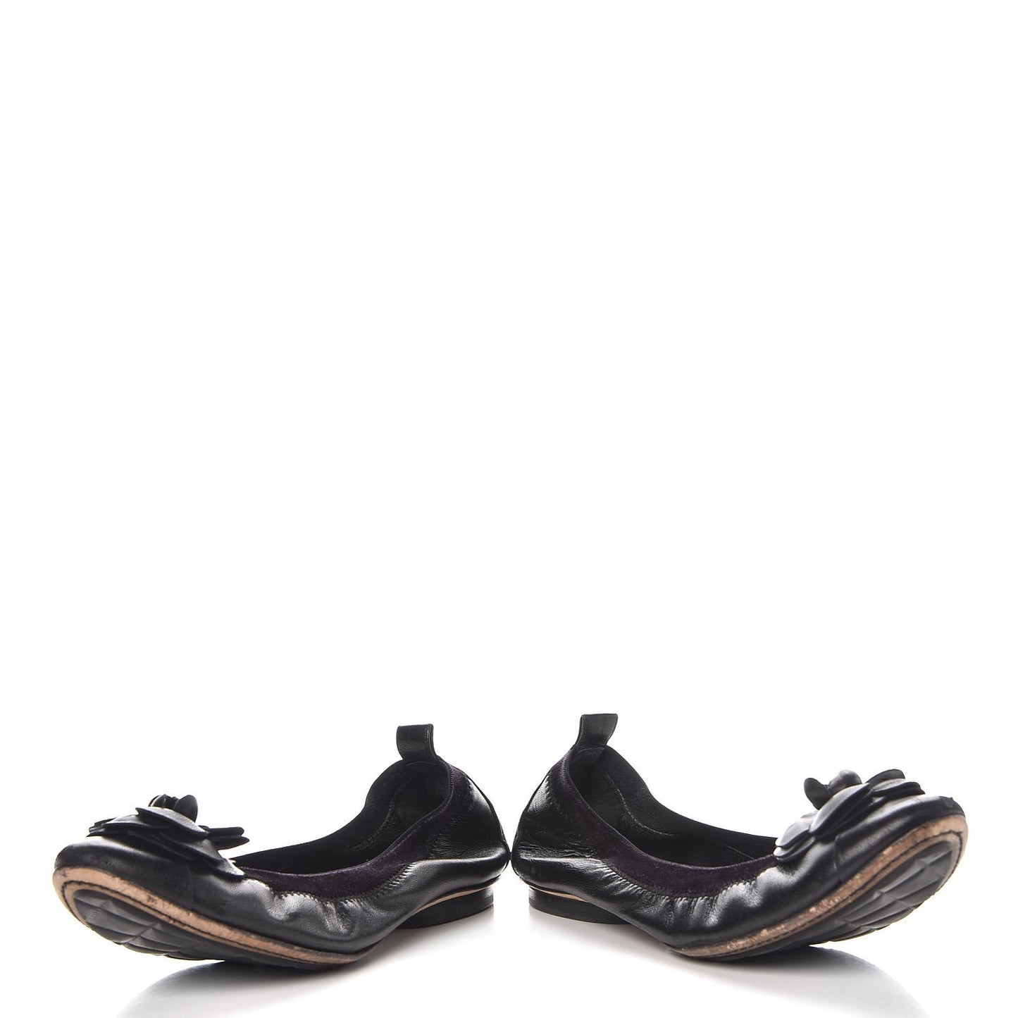Lambskin Camellia Cap Toe Ballerina Flats 38 Black