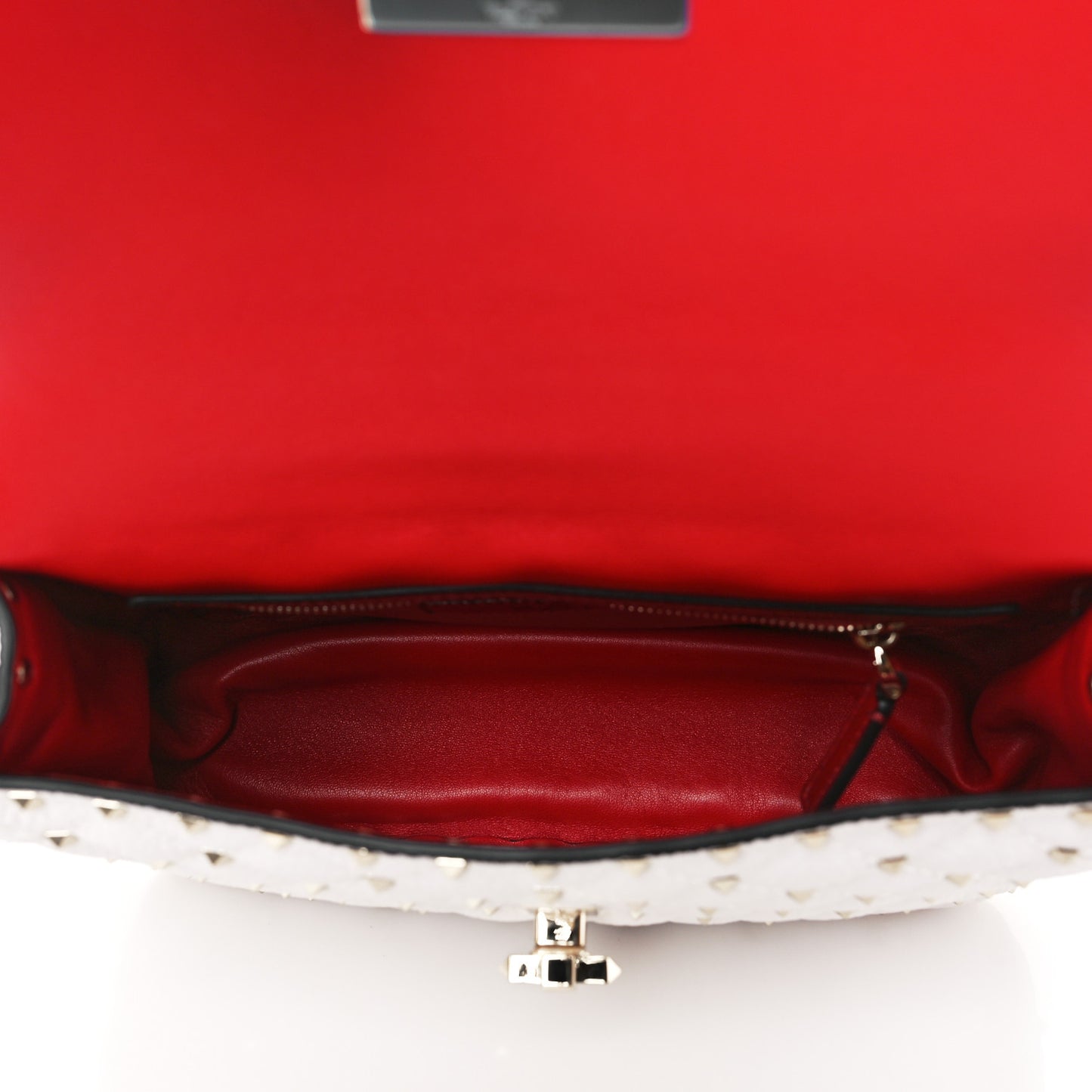 Grained Calfskin Medium Rockstud Spike Shoulder Bag White Grey