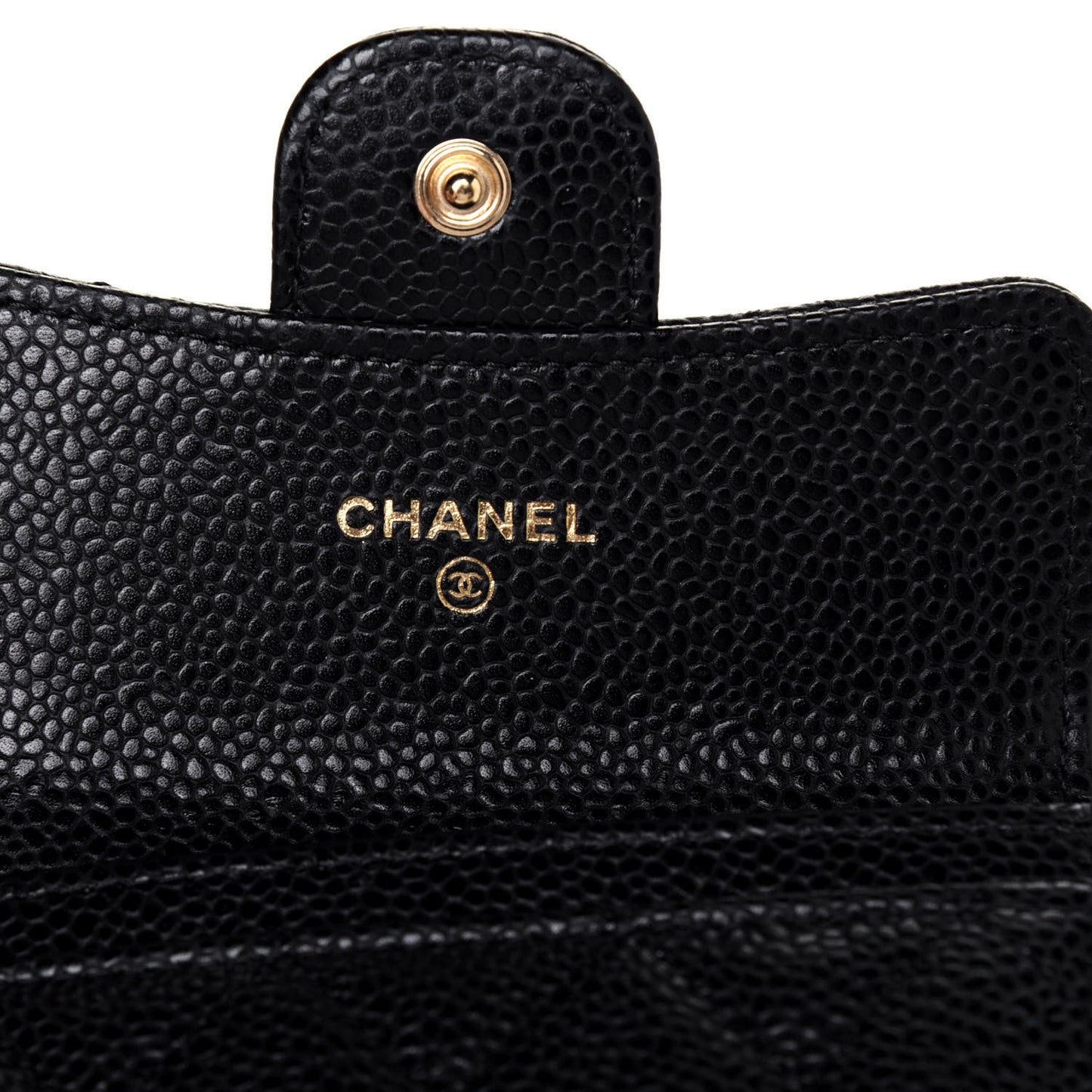 Caviar Quilted Flap Card Holder Wallet Black