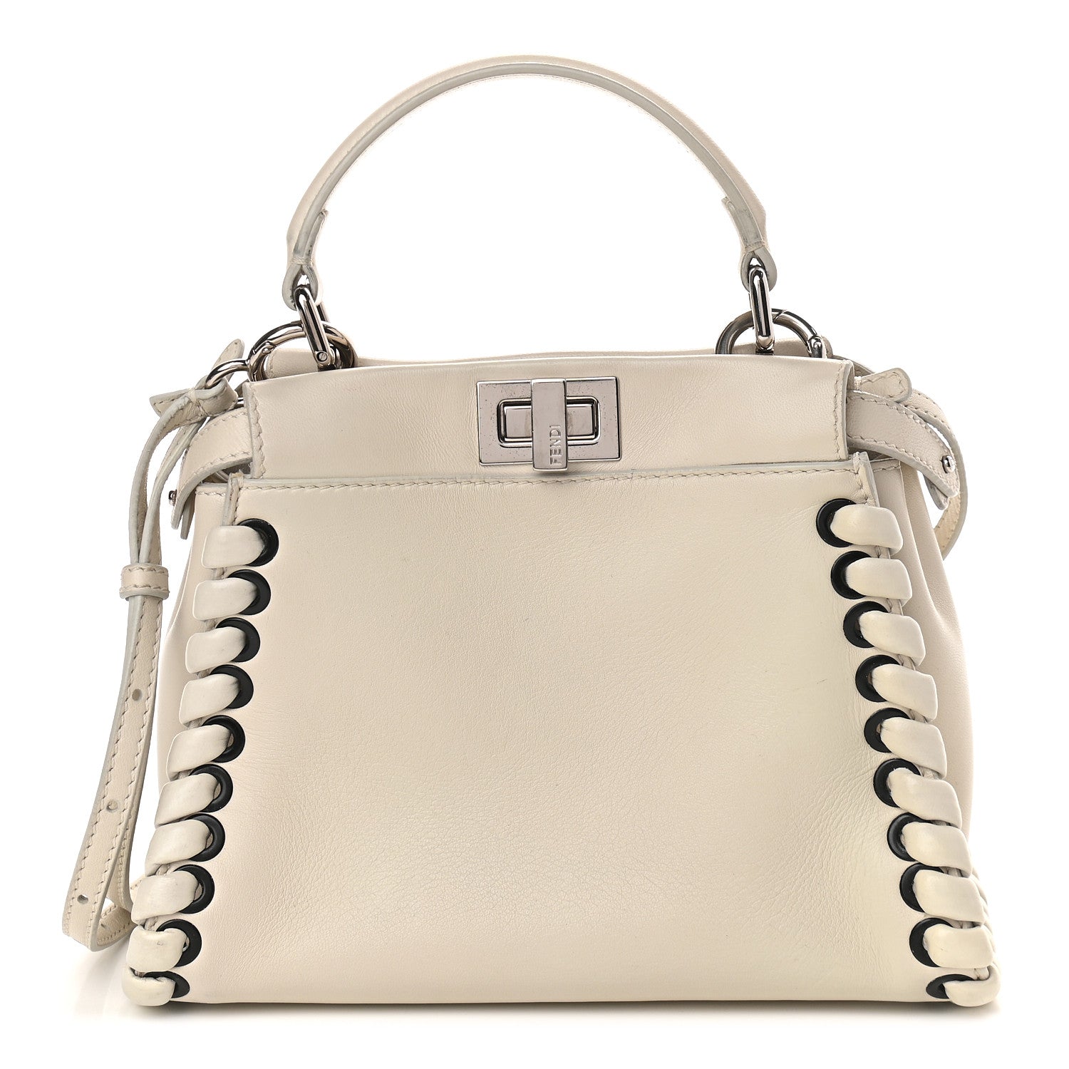 Fendi Nappa Lace Up Mini Peekaboo Iconic Satchel Bianco Carta 1 of 9