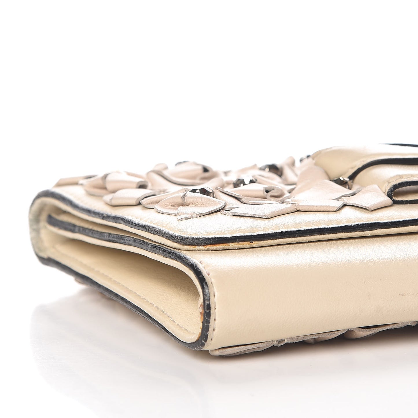 Vitello Glam Flower Crystal Bow Clutch Nude
