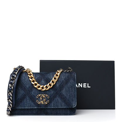 Chanel Denim Quilted Chanel 19 Wallet On Chain WOC Blue 11 of 11