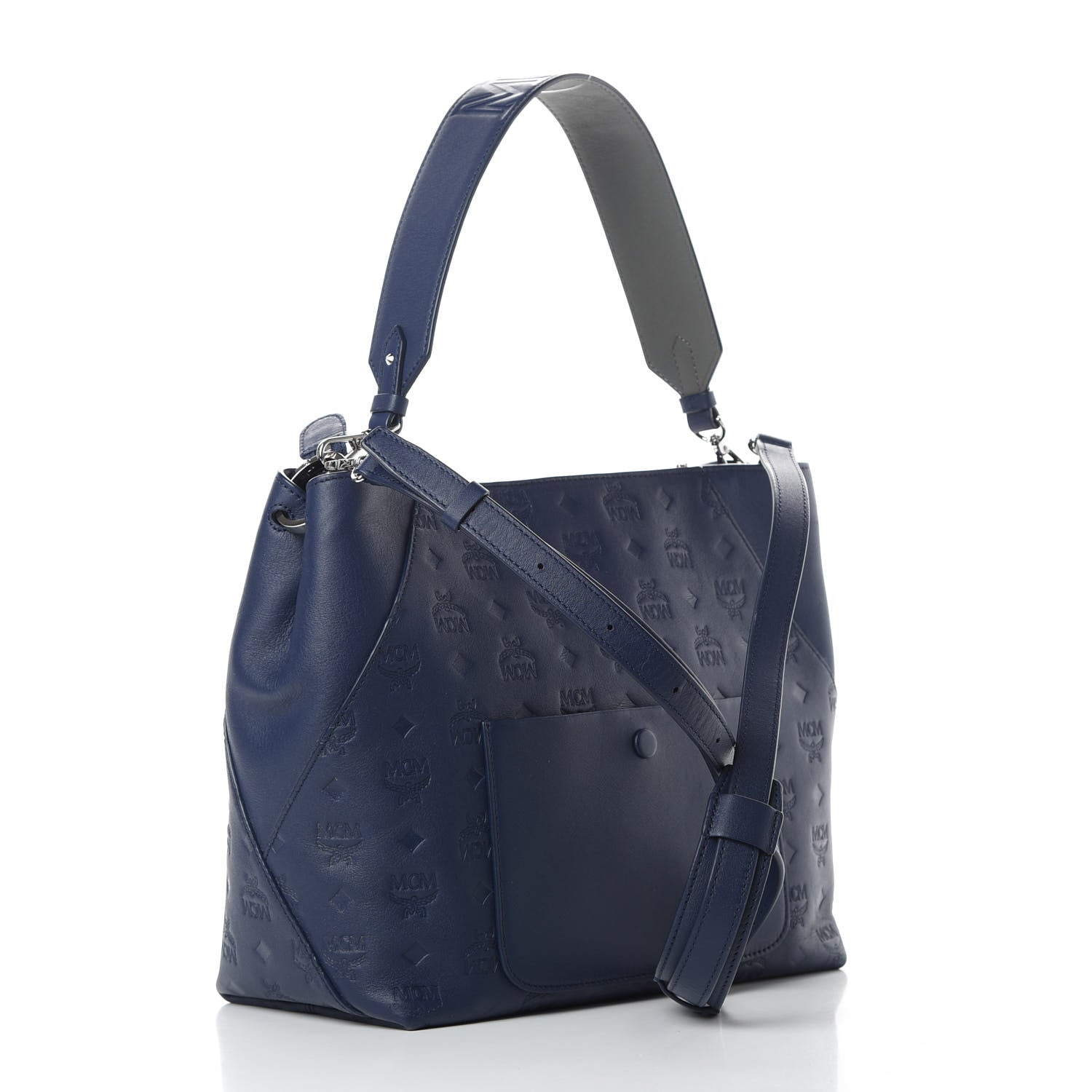 MCM Calfskin Ottomar Monogram Medium Klara Hobo Navy Blue 3 of 13