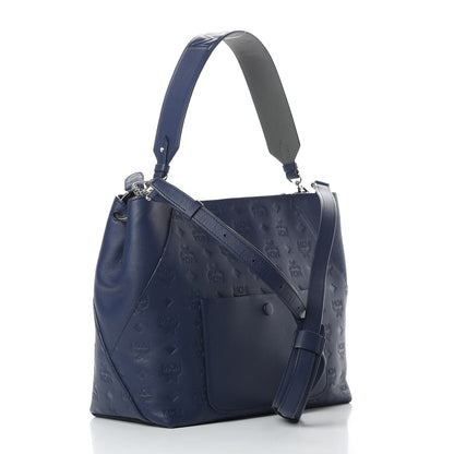 MCM Calfskin Ottomar Monogram Medium Klara Hobo Navy Blue 3 of 13
